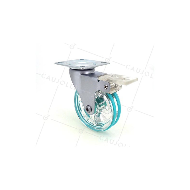 Ruota DESIGN A FRENO TRASPARENTE VERDE DIAMETRO 75 MM CARICO 50 KG - CRYSTAL V75PAF