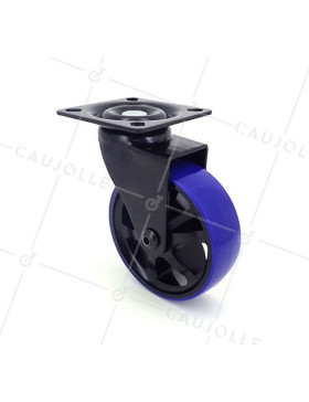 Ruota DESIGN IN ALLUMINIO SPAZZOLATO NERO E BLU DIAMETRO 75MM CARICO 45KG - BLACKBLUE75P • Caujolle