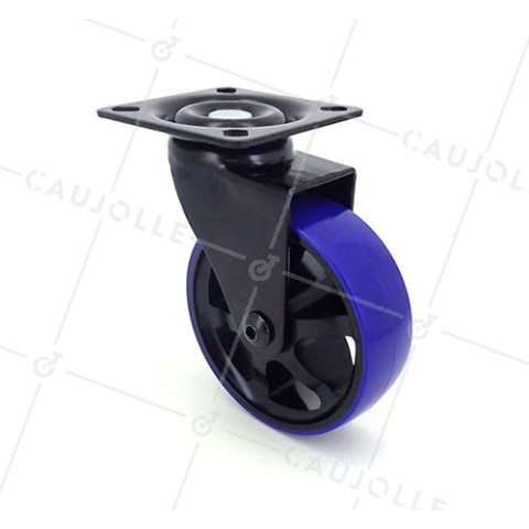 Ruota DESIGN IN ALLUMINIO SPAZZOLATO NERO E BLU DIAMETRO 75MM CARICO 45KG - BLACKBLUE75P • Caujolle