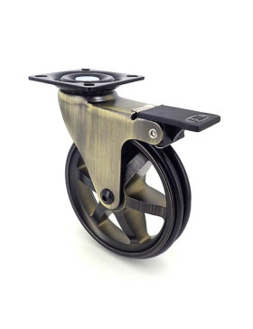 Ruota DESIGN RETRO A FRENO IN ALLUMINIO DORATO DIAMETRO 100 MM CARICO 55KG - GOLDSTYL100PAF