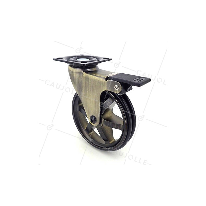 Ruota DESIGN RETRO A FRENO IN ALLUMINIO DORATO DIAMETRO 100 MM CARICO 55KG - GOLDSTYL100PAF
