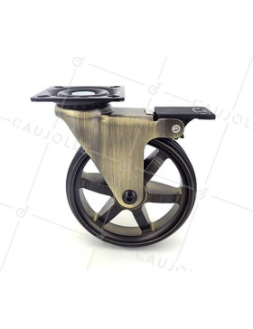 Ruota DESIGN RETRO A FRENO IN ALLUMINIO DORATO DIAMETRO 100 MM CARICO 55KG - GOLDSTYL100PAF