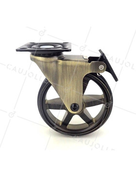 Ruota DESIGN RETRO A FRENO IN ALLUMINIO DORATO DIAMETRO 100 MM CARICO 55KG - GOLDSTYL100PAF