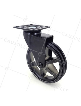 Ruota DESIGN IN ALLUMINIO NERO SPAZIATO DIAMETRO 100MM CARICO 55KG - BLACKSTYL 100P • Caujolle