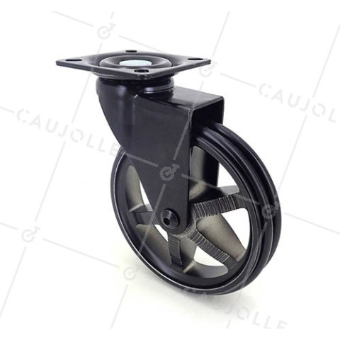 Ruota DESIGN IN ALLUMINIO NERO SPAZIATO DIAMETRO 100MM CARICO 55KG - BLACKSTYL 100P • Caujolle