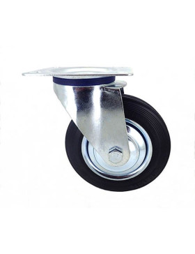 ROULETTE PIVOTANTE DE MANUTENTION EN CAOUTCHOUC NOIR DIAMÈTRE 160 MM CHARGE 150 KG - S72C 160