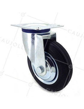 ROULETTE PIVOTANTE DE MANUTENTION EN CAOUTCHOUC NOIR DIAMÈTRE 160 MM CHARGE 150 KG - S72C 160 • Caujolle