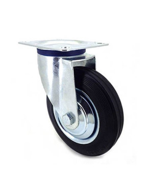 ROULETTE PIVOTANTE DE MANUTENTION EN CAOUTCHOUC NOIR DIAMÈTRE 160 MM CHARGE 150 KG - S72C 160