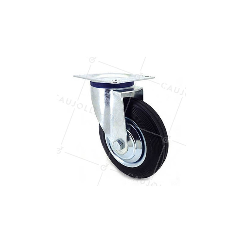 ROULETTE PIVOTANTE DE MANUTENTION EN CAOUTCHOUC NOIR DIAMÈTRE 160 MM CHARGE 150 KG - S72C 160