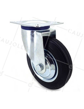 Ruota PIVOTANTE DI MANUTENZIONE IN GOMMA NERA DIAMETRO 200 CARICO 180KG - S72C 200 • Caujolle