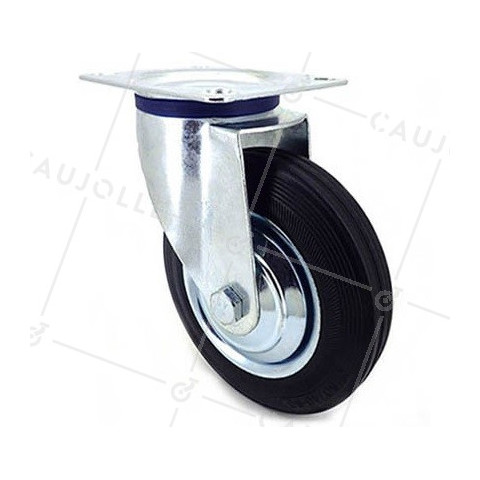 Ruota PIVOTANTE DI MANUTENZIONE IN GOMMA NERA DIAMETRO 200 CARICO 180KG - S72C 200 • Caujolle