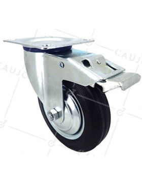 Ruota PIVOTANTE A FRENO DI MANUTENZIONE IN GOMMA NERA DIAMETRO 200 CARICO 180KG - S72C 200AF • Caujolle