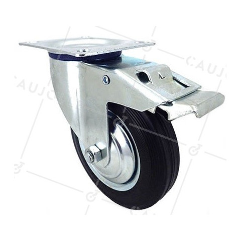 Ruota PIVOTANTE A FRENO DI MANUTENZIONE IN GOMMA NERA DIAMETRO 200 CARICO 180KG - S72C 200AF • Caujolle