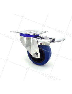 Ruota INOX IN GOMMA ELASTICA CON FRENATORE DIAMETRO 80 MM CARICO 130 KG • Caujolle