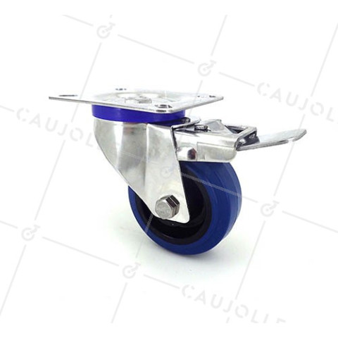 Ruota INOX IN GOMMA ELASTICA CON FRENATORE DIAMETRO 80 MM CARICO 130 KG • Caujolle