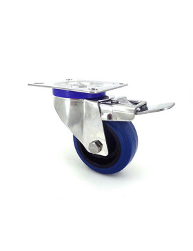Ruota INOX IN GOMMA ELASTICA CON FRENATORE DIAMETRO 80 MM CARICO 130 KG