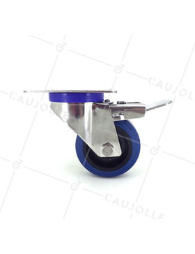 Ruota INOX IN GOMMA ELASTICA CON FRENATORE DIAMETRO 80 MM CARICO 130 KG