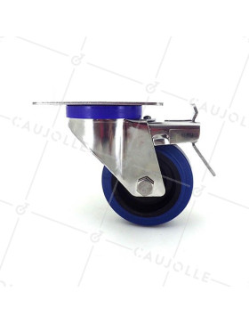 Ruota INOX IN GOMMA ELASTICA CON FRENATORE DIAMETRO 80 MM CARICO 130 KG