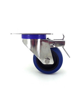 Ruota INOX IN GOMMA ELASTICA CON FRENATORE DIAMETRO 80 MM CARICO 130 KG