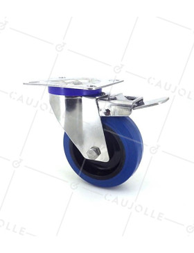 Ruota INOX IN GOMMA ELASTICA CON FRENO DIAMETRO 100 MM CARICO 150 KG-S2NS 100AF • Caujolle
