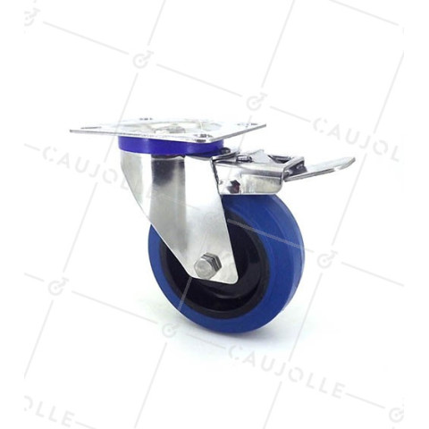 Ruota INOX IN GOMMA ELASTICA CON FRENO DIAMETRO 100 MM CARICO 150 KG-S2NS 100AF • Caujolle