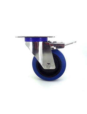 Ruota INOX IN GOMMA ELASTICA CON FRENO DIAMETRO 100 MM CARICO 150 KG-S2NS 100AF
