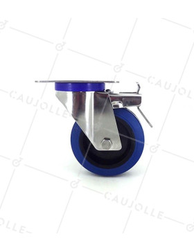 Ruota INOX IN GOMMA ELASTICA CON FRENO DIAMETRO 100 MM CARICO 150 KG-S2NS 100AF
