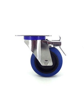 Ruota INOX IN GOMMA ELASTICA CON FRENO DIAMETRO 100 MM CARICO 150 KG-S2NS 100AF