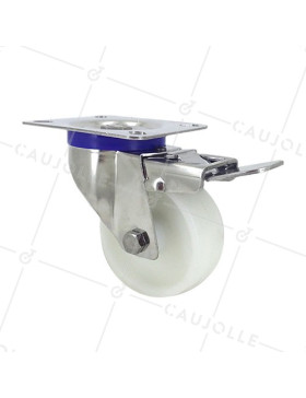 Ruota INOX IN NYLON PIVOTANTE A FRENO DIAMETRO 80 MM CARICO 150 KG • Caujolle