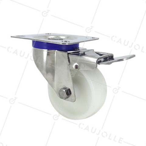 Ruota INOX IN NYLON PIVOTANTE A FRENO DIAMETRO 80 MM CARICO 150 KG • Caujolle