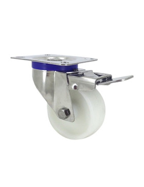 Ruota INOX IN NYLON PIVOTANTE A FRENO DIAMETRO 80 MM CARICO 150 KG