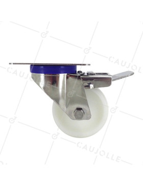Ruota INOX IN NYLON PIVOTANTE A FRENO DIAMETRO 80 MM CARICO 150 KG