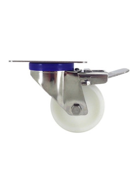 Ruota INOX IN NYLON PIVOTANTE A FRENO DIAMETRO 80 MM CARICO 150 KG