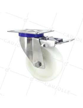 Ruota INOX IN NYLON PIVOTANTE A FRENO DIAMETRO 100 MM CARICO 150 KG • Caujolle