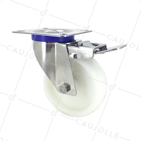 Ruota INOX IN NYLON PIVOTANTE A FRENO DIAMETRO 100 MM CARICO 150 KG • Caujolle