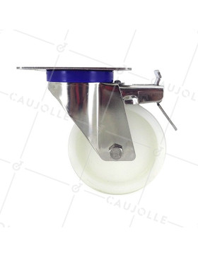 Ruota INOX IN NYLON PIVOTANTE A FRENO DIAMETRO 100 MM CARICO 150 KG