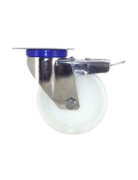 Ruota INOX IN NYLON GIREVOLE A FRENO DIAMETRO 125 MM CARICO 150 KG