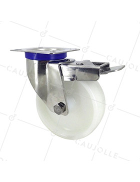 Ruota INOX IN NYLON PIVOTANTE A FRENO DIAMETRO 125 MM CARICO 200 KG • Caujolle