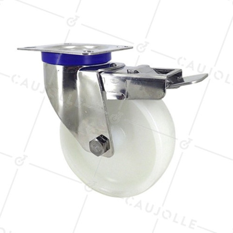 Ruota INOX IN NYLON PIVOTANTE A FRENO DIAMETRO 125 MM CARICO 200 KG • Caujolle