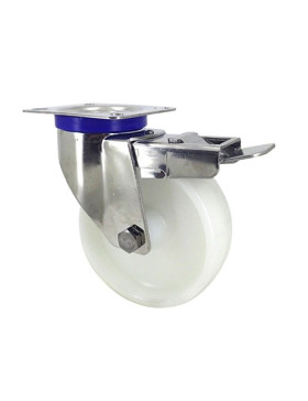 Ruota INOX IN NYLON GIREVOLE A FRENO DIAMETRO 125 MM CARICO 150 KG