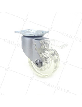 Ruota DESIGN A FRENATURA TRASPARENTE DIAMETRO 50 MM CARICO 40 KG - CRYSTALTR50PAF • Caujolle