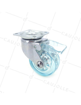 Ruota DESIGN A FRENO TRASPARENTE BLU DIAMETRO 50 MM CARICO 35 KG - CRYSTALB50PAF • Caujolle