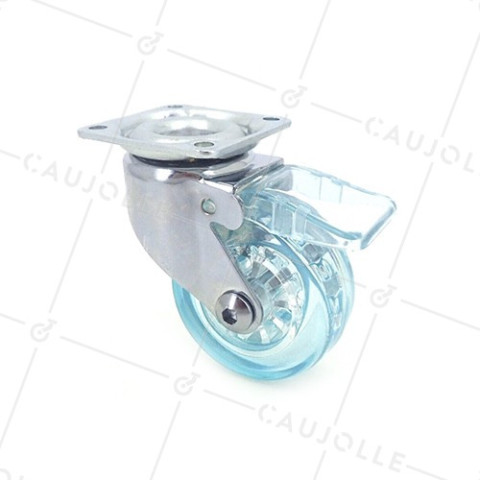 Ruota DESIGN A FRENO TRASPARENTE BLU DIAMETRO 50 MM CARICO 35 KG - CRYSTALB50PAF • Caujolle