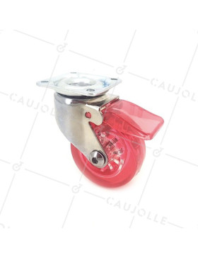 Ruota DESIGN A FRENO TRASPARENTE ROSSO DIAMETRO 50 MM CARICO 35 KG - CRYSTAL R50 PAF • Caujolle