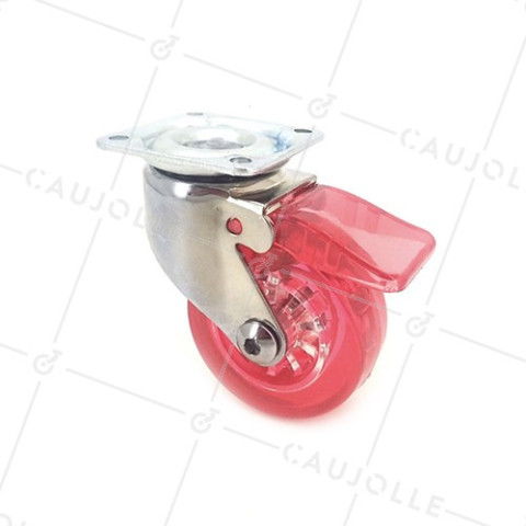 Ruota DESIGN A FRENO TRASPARENTE ROSSO DIAMETRO 50 MM CARICO 35 KG - CRYSTAL R50 PAF • Caujolle