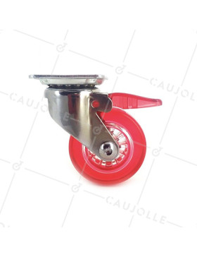 Ruota DESIGN A FRENO TRASPARENTE ROSSO DIAMETRO 50 MM CARICO 35 KG - CRYSTAL R50 PAF