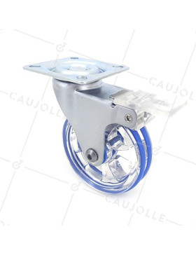 Ruota DESIGN A FRENO TRASPARENTE BLU DIAMETRO 75 MM CARICO 50 KG - CRYSTAL B75 PAF • Caujolle