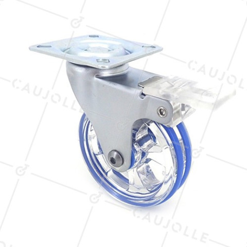 Ruota DESIGN A FRENO TRASPARENTE BLU DIAMETRO 75 MM CARICO 50 KG - CRYSTAL B75 PAF • Caujolle