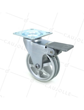 Ruota DESIGN IN ALLUMINIO GRIGIO CON FRENATORE DIAMETRO 75 MM CARICO 45KG - ALUSTYL75PAF • Caujolle