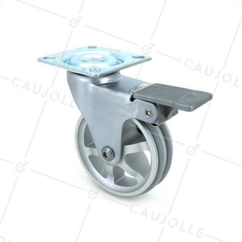 Ruota DESIGN IN ALLUMINIO GRIGIO CON FRENATORE DIAMETRO 75 MM CARICO 45KG - ALUSTYL75PAF • Caujolle